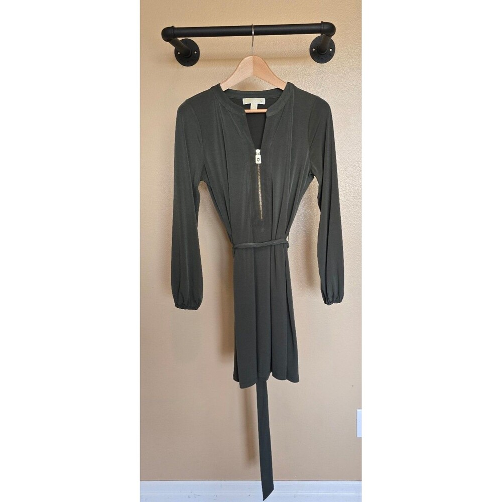 Michael Kors olive green v neck‎ long sleeve dress women's size medium
